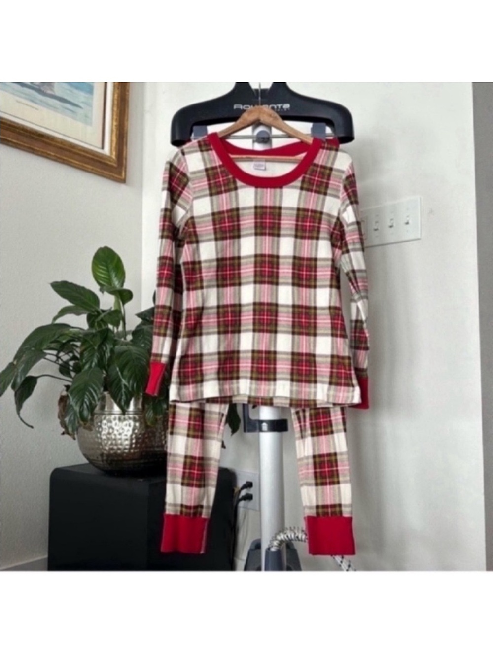 Hanna Andersson Adult Long John Top & Pants Organic Cotton Plaid Pajamas Sz L